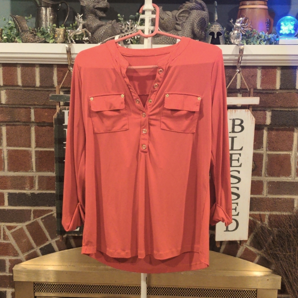 Fall Orange Silky 3/4 Sleeve Shirt